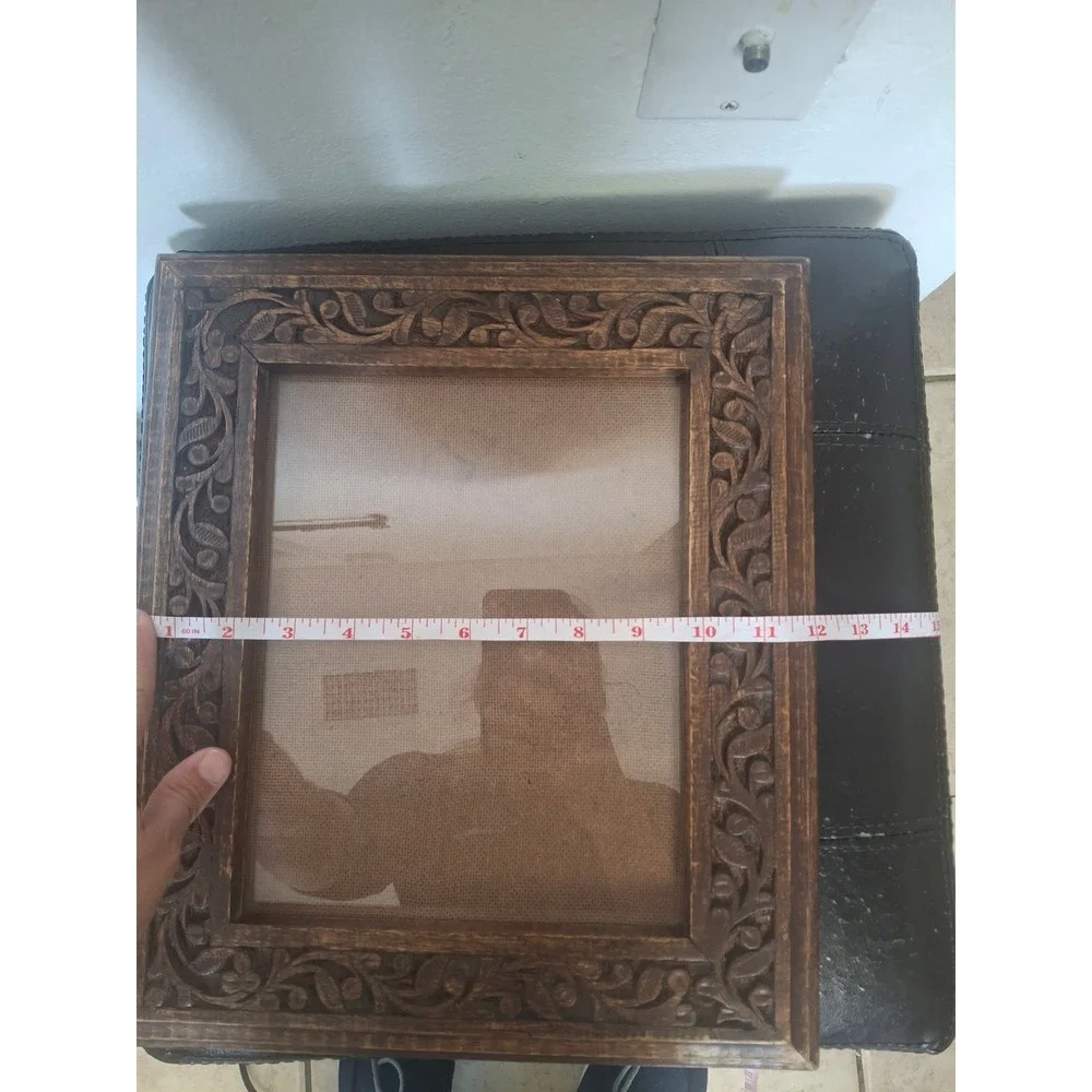 Hand Carved Wood Floral Picture Frame 8x10 Made in India Boho Rustic Brown
